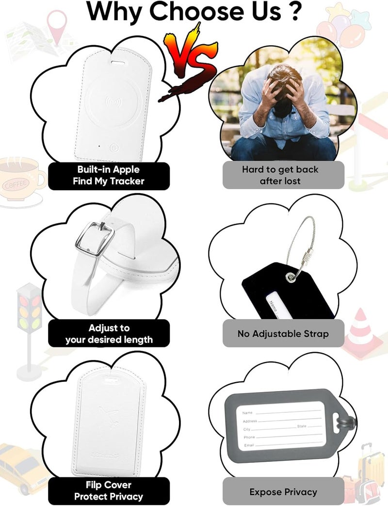 LifeChé Luggage Tags Built-in Anti-Loss Tracker, Luxury Leather Luggage Tags for Suitcase, Travel Bags, Backpacks, Travel Organizer for Lost Baggage Prevention (Creamy White) - Image 5
